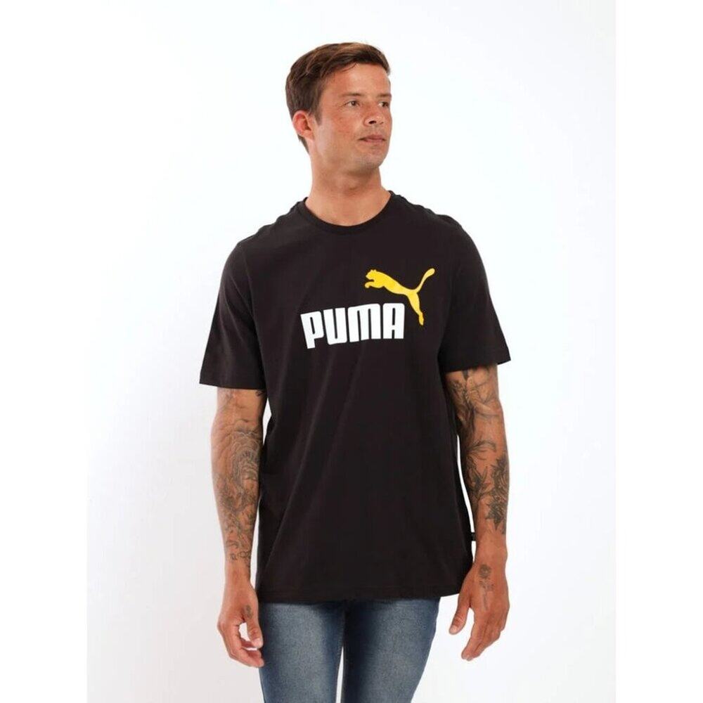 Puma Mens Black Logo T-Shirt Large Cotton Casual Athletic Wear Short Sleeve Crew